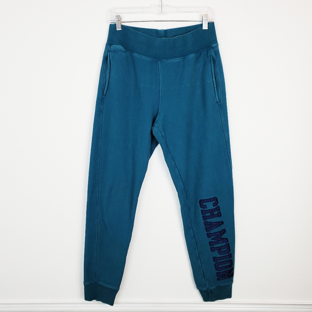 Champion Joggers Sweatpants Reverse Weave Velvet Spell Out Teal Streetwear